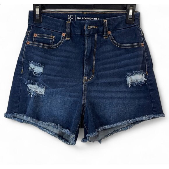 NOBO | NO BOUNDARIES Distressed High-Waisted Denim Shorts With Frayed Hem Size 5 - Picture 1 of 10